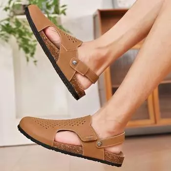 Trendy Designer Men Suede Sandals Mesh Breathable Casual Shoes Lightweight Non-slip Beach Sandal Flip Flops Man Platform Sandals 38 коричневый