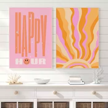 Trendy Drinks Gallery Wall Prints Retro Sun Colorful Poster Boho Pink Yellow Orange Canvas Painting Dorm Teen Room Decor Picture 21x30cm No Framed
