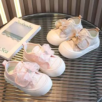Trendy Girl Sneakers Princess Bow Child Sneaker Breath Soft Soled Girls Shoe Elegant Lace Casual Shoes Sweet Comfort Board Shoes 21insole13.5cm розовый