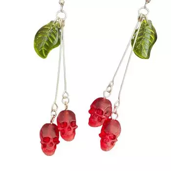 Trendy Gothic Skull Cherry Earrings Gothic Skull Earrings With Red Vampire Design Stylish Ear Accessory For Women