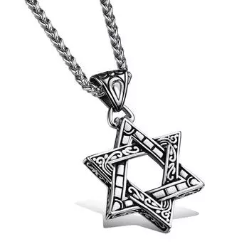 Trendy Hexagram Stars Titanium Stainless Steel Pendant Necklaces for Men Masculine Cool Jewelry Fashion Accessories 55CM Chain 60cm