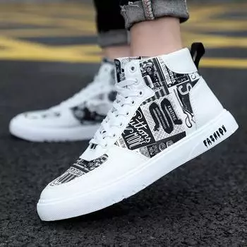 Trendy High Top Men Sneakers Graffiti Style spring Autumn Student Men Shoes Punk Street Casual Shoe Tenis Shoe Zapatillas Hombre 41 чёрный