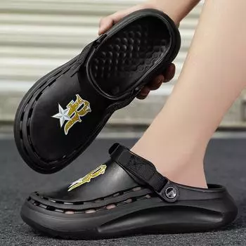 Trendy Hole Shoes Men Wear Thick-Soled Bag Head Slippers Stepping On Shit Feeling Casual Versatile Beach Sandals 40/41 белый