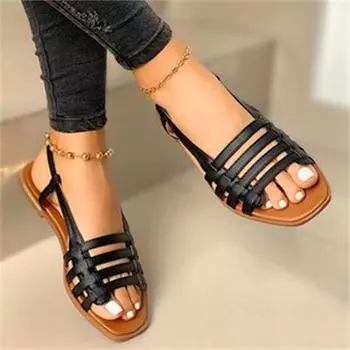Trendy Hollow Out Roman Sandals 2024 Summer Casual Beach Shoes Square Toe Flat Bottomed Wear-resistant Women s Shoes Slippers 35 белый