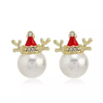 Trendy Imitation Pearl Snowflake Elk Christmas Hat Stud Earrings For Women Girls Christmas Jewelry Accessories Gift