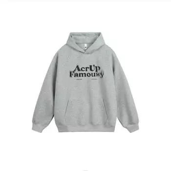 Trendy Ins Осенняя американская ретро-размытая толстовка с капюшоном и принтом в виде букв, мужская свободная утягивающая уличная пара Y2K M серый