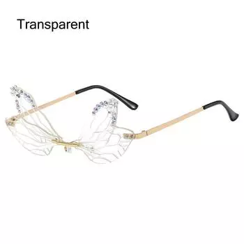 Trendy Irregular Eyewear Rimless Shades Bling Dragonfly Wing Sunglasses Diamond Sun Glasses Transparent