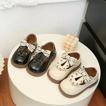 Trendy Leather Shoes Fashion Embroider Girl Shoe Exquisite Sweet Princess Shoe Comfort Soft Soled Kid Shoes Non Slip Flat Sandal 20insole13cm бежевый