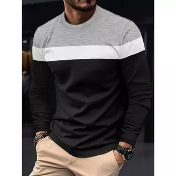 Trendy Long-sleeved T-shirt Men s Long-sleeved Men s Three-color Printing Round Neck T-shirt Men Trend Versatile Casual Tops S