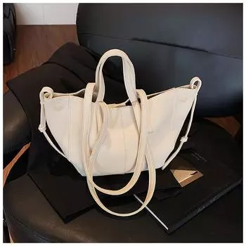 Trendy lychee pattern tote bag women s high-end texture large-capacity commuting shoulder bag белый