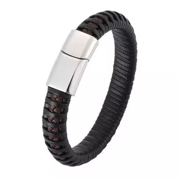 Trendy Men Bracelets Black Brown Mixed Braided Leather Bracelet Male Fashion Bangles Gift 185mm чёрный