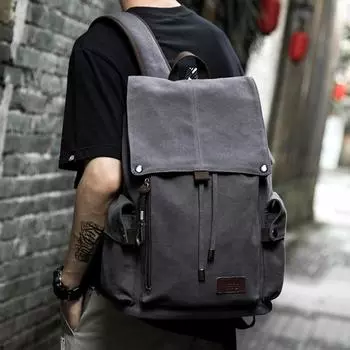 Trendy Men s Casual Backpack, Travel Computer Bag, Men s Canvas Student Flip Schoolbag, Backpack 14 inch