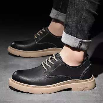 Trendy Men s Casual Men s Retro Leather Shoes High quality luxury British style party and wedding shoes Hot selling items 38 чёрный