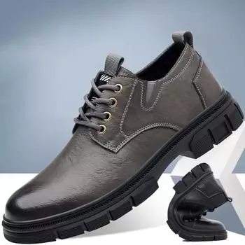 Trendy Men s Casual Shoes Sneakers Simple Men s Retro Platform Slip On Leather Shoes Elegant Formal Shoes Commuter Work Shoes 38 чёрный