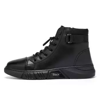 Trendy Men s High-top Men s Casual Leather Boots Large Size British Men s Boots Velvet To Keep Warm 39