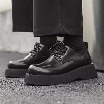 Trendy men s lace up thick sole casual shoes Classic British style black brown versatile style Outdoor party walking shoes 38 чёрный