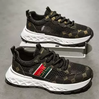 Trendy men s shoes 2025 new summer single net hollow Forrest Gump shoes lightweight soft sole breathable sports and leisure shoes thick sole 39 чёрный