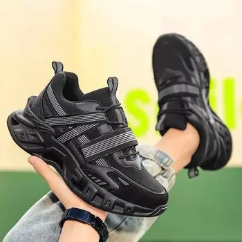 Trendy Men s Shoes Autumn Breathable Mesh Casual Sports Shoes for Teenagers, Large Size Anti Slip Thick Soled Casual Shoes 39 чёрный