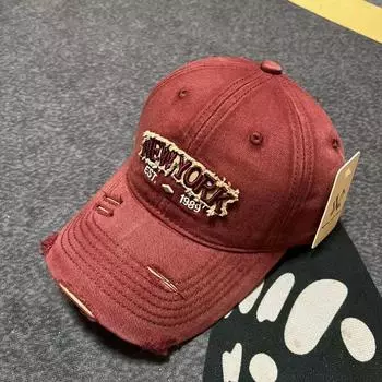 Trendy men s washed holes soft top letter embroidered baseball cap outdoor sunscreen sunshade women s cap tide M56-58cm тёмно-синий