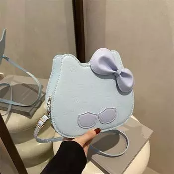 Trendy new cute girl embossed fashion cat cat head box bag casual sweet bow messenger women s bag чёрный