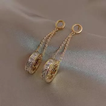 Trendy New Elegant Geometric Girls Hollow-out Crystal Round Circle Dangle Earrings Drop Earrings золотой