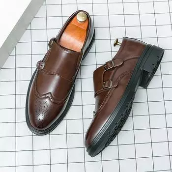 Trendy New Men s Genuine Leather Business Shoes Thick Soled Brogue Shoes Lazy Loafers Versatile Men s Wedding Shoes 38 чёрный