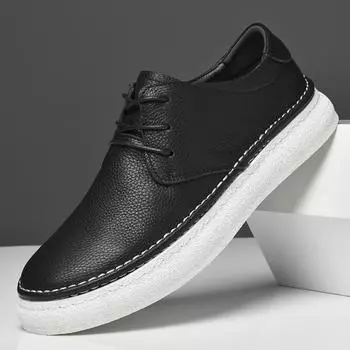 Trendy New Simple Little White Shoes Men s Oxford Shoes Thick Sole Sports Shoes Men s Genuine Leather Casual Shoes Free Delivery 37 чёрный
