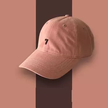 Trendy Number 7 Embroider Baseball Cap Female Summer Korean New Cotton All-Match Street Face-Looking Small Peaked Cap Pink Adjustable