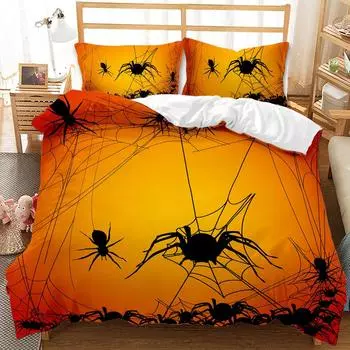 Trendy Personality Black And White Spider Quilt Set Three-Piece 3D Digital Four Bedding 135 * 200 (two-piece set) (90g)