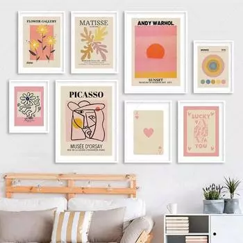 Trendy Pink Retro Gallery Wall Art Canvas Picasso Warhol Matisse Bauhaus Prints Aesthetic Room Decor Poster for Home 21cm30cm NoFrame