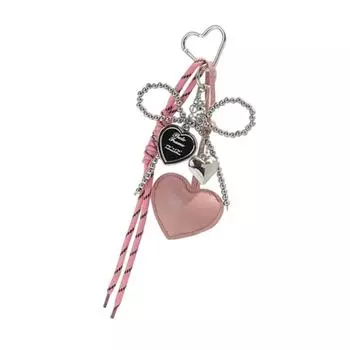 Trendy PU Leather Pearls Bowknot Keychain Love Heart Car Keyring Braided Rope Bag Pendant Decoration Gift For Women Men розовый