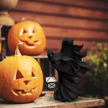 Trendy Resin Hell s Messenger Statue Fun Delicate Halloween Scary Craft Scary Faceless Ghost Death Statue чёрный
