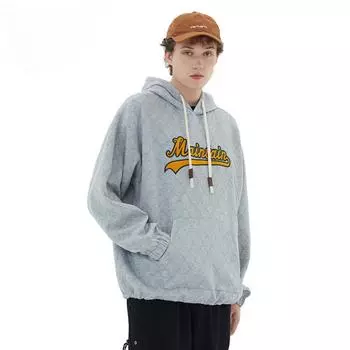 Trendy Retro American Ins Letter Hooded Plaid Sweatshirt Couple Wear Autumn and Winter Y2K Loose Men s Fashion Brand Hoodie Top M серый