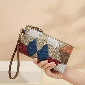 Trendy Retro Small Square Bag: Versatile Women s Zipper Clutch with Colorblock Design.