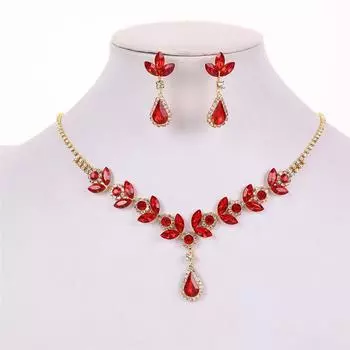 Trendy Rhinestone Luxury Necklace Earrings Set Wearing Skirt Wearing Camellia