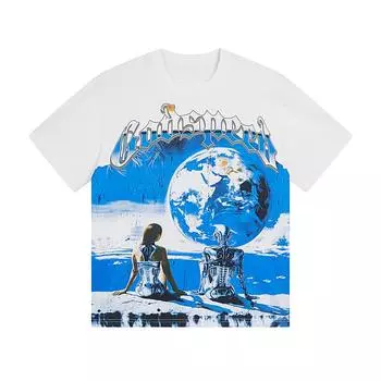 Trendy Rock Street 2025 Summer Unisex Retro Loose Beauty and Robot s Back View Printed Cotton T-shirt Couple T-Shirt S белый