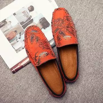 Trendy rose Doudou shoes men s Korean version of soft bottom comfortable lazy one pedal British casual leather shoes men spot hair 39 жёлтый