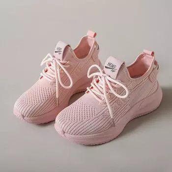Trendy Shoes New Fly-Knit Sneakers Spring and Summer Soft Bottom Casual Mom Shoes Mesh Low-Top Running Student Shoes 35 бежевый