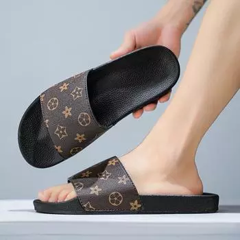 Trendy slippers men s summer wear large size stepping on shit feeling one-word drag leisure sports beach sandals slippers 39 коричневый