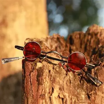 Trendy Small Round Polarized Sunglasses Metal Frame Rock Black Shades Punk Sun Glasses for Women & Men