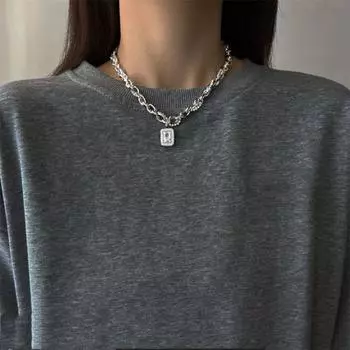 Trendy Stainless Steel Necklace Non-Fading Choker Chain Rhinestones Geometry Necklace Gift серебряный