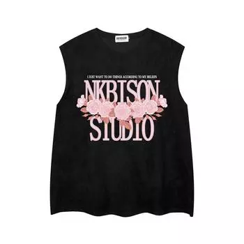 Trendy Summer Trendy Cityboy Minimalist Casual Round Neck Sleeveless Shirt Men s Loose Round Neck Vest M чёрный