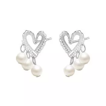 Trendy Sweet Fairy Air Asymmetrical Hollow Love Pearl Earrings Temperament Small Fragrant Wind Heart Earrings