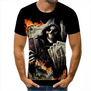 Trendy T-shirt Skull 3D Digital Printed Men s Round Neck Short Sleeve T-shirt S