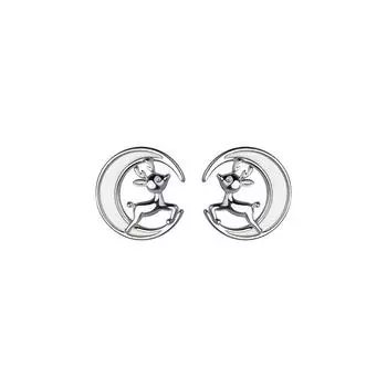 Trendy Temperament Fashionable Moon Deer Earrings Fresh And Small Cute Christmas Gift Elk Stud Earrings copper (with ear plugs)