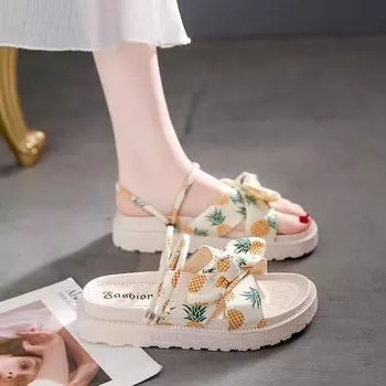 Trendy Two Wearing Sandals for Women 2024 New Summer Design Versatile Thick Sole Sweet Pattern One Line Strap Women s Slippers 35 красный