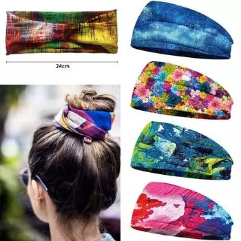 Trendy Unisex Gym Headband Running Turban Wide Run Bandage Stretch Bands Adjustable Ealstic Print Headwear Headwrap Headpiece 1