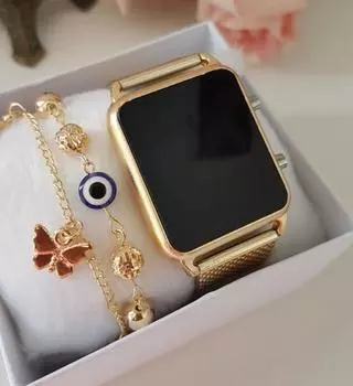 Модные унисекс новые женские часы с сенсорным экраном цифровые популярные золотые и розовые светодиодные квадратные