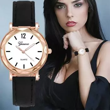 Модные женские часы унисекс с круглым циферблатом, роскошные кожаные полоски, кварцевые наручные часы со звездами и маленькими точками, матовый пояс чёрный