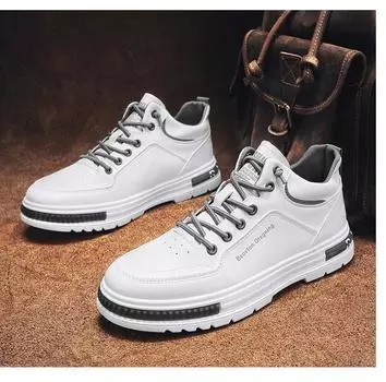 Trendy White Ankle Boots Men’s Autumn Lace Up Leather Shoes Male Leisure Sneakers Man Stylish Booties Short Boots Boys Trainers CN 39
